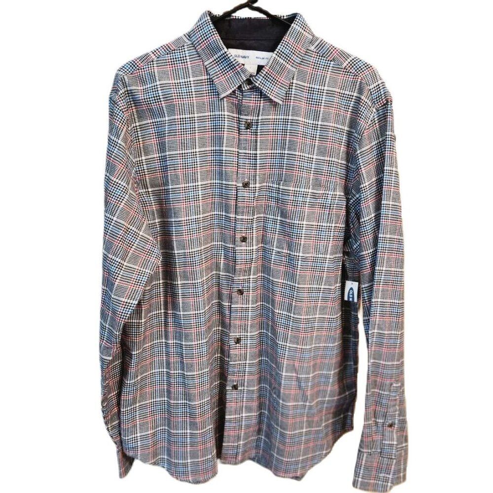❤️ 4/$20 NWOT Old Navy plaid button-up long-sleeve shirt Men's large 100% cotton